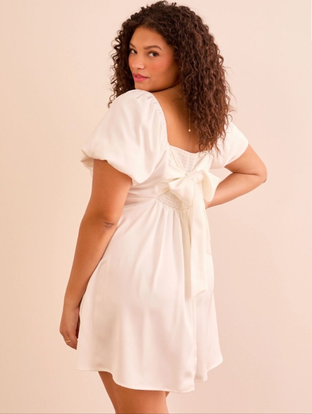 Arula Naudia Womens White Satin Bow Mini Dress Puff Sleeve Women's 3X NWT